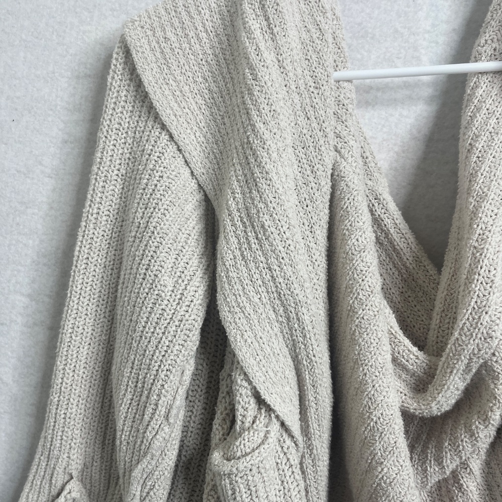 Free People Hooded Knit Cardigan Cream Open Front Draped Sweater Size M/L - Picture 6 of 10